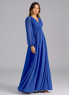 Azazie Palerma Brautjungfernkleider A-Linie Langarm Chiffon Kleid Königsblau image5