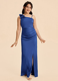 Azazie Remi Junior Robe Fourreau en Satin extensible Fente Latérale Bleu Roi image6
