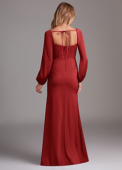 Azazie Charissa Bridesmaid Dresses Pomegranate Sheath Long Sleeve Stretch Satin Dress image8