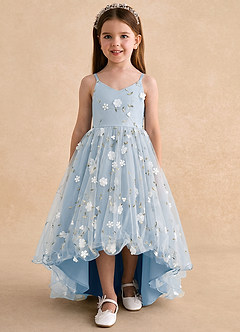 Azazie Celia vestidos de niña de las flores Vestido Azul Pálido de Tul de Línea A con Tirantes finos image6