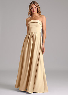Azazie Lucienne Bridesmaid Dresses Champagne A-Line Strapless Stretch Satin Convertible Dress image1