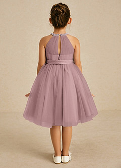 Azazie Honey Flower Girl Dresses Dusty Rose A-Line Beaded Matte Satin Dress image2
