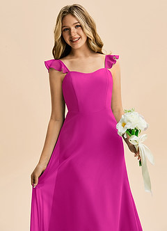 Azazie Mavie Junior Vestido de Fucsia de Gasa de Corte en A con Volante image5