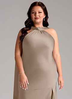 Azazie Kinsley Bridesmaid Dresses Taupe Mermaid Side Slit Stretch Satin Dress image12