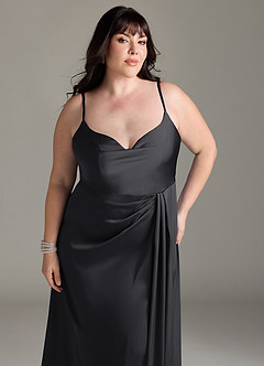 Azazie Brielle Brautjungfernkleider A-Linie Cowl-Spaghettiträger Stretch-Satin Kleid Schwarz image11