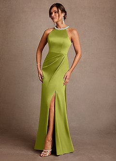 Azazie Lawrence Mother of the Bride Dresses Lemongrass A-Line Pleated Stretch Satin Dress image2