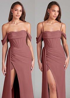 Azazie Amyra Vestidos de damas de honor Vestido de Amatista de Gasa de Corte Recto Convertible con Vestidos sin tirantes image9