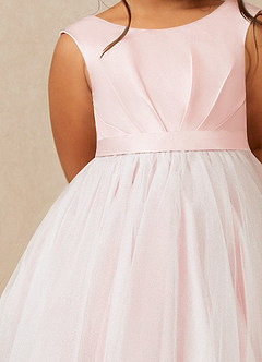 Azazie Bee Flower Girl Dresses Blushing Pink Ball-Gown Pleated Tulle Dress image4