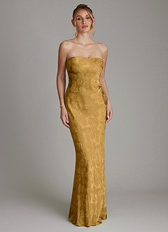 Azazie Viv 신부 들러리 드레스 쉬스 스트랩리스 자카드 바닥 길이 드레스 image3