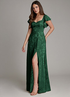 Azazie Keya Bridesmaid Dresses Forrest Green Jacquard A-Line Ruched Jacquard Dress image1