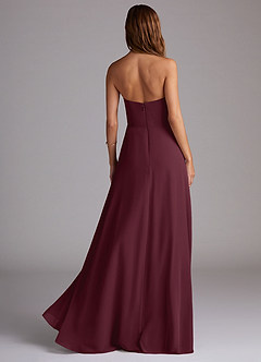 Azazie Wren Vestidos de damas de honor Vestido de Cabernet de Gasa de Corte en A Convertible con Corte Lateral image2