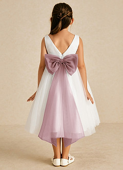 Azazie Kavi Flower Girl Dresses Ivory Dusty Rose A-Line Bow Matte Satin Dress image1