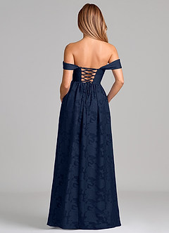 Azazie Hattie Brudtärnklänningar Klä av A-Linje i Blommig Utbrändhet Korsett Mörk Marinblå image5