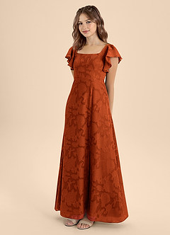 Azazie Bondi Junior Paprika A-Line Bow Floral Burnout Dress image3