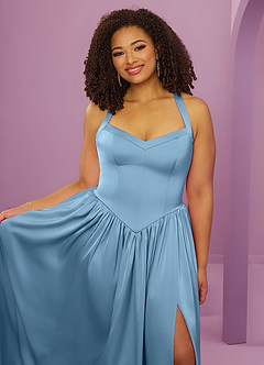 Barbie ♥ Azazie Brautjungfernkleider A-Linie mit Taschen Stretch-Satin Kleid Stahlblau image13
