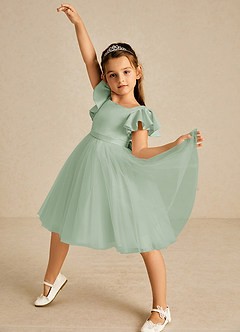Azazie Kaeya Flower Girl Dresses Agave A-Line Bow Tulle Dress image2