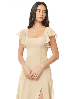 Azazie Bondi 신부 들러리 드레스 A라인 셔링 쉬폰 티 길이 드레스 image4