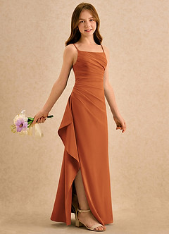 Azazie Cannoli Girls Formal Flower Girl Dresses Cinnamon A-Line Pleated Chiffon Dress image1
