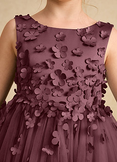 Azazie Lana Blumenmädchenkleider A-Linie ärmellos Matte Satin Kleid Sangria image6