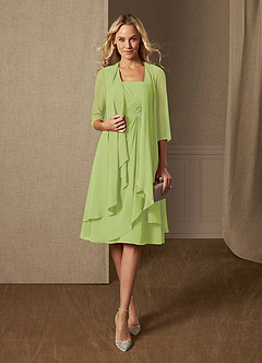Azazie Olivia Final Sale Pear A-Line Square Neckline Pleated Chiffon Dress image1