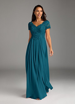 Azazie Dunja Mother of the Bride Dresses Ink Blue A-Line V-Neck Lace Chiffon Dress image5
