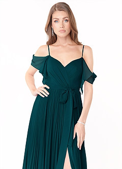 Azazie Lyney Jurken voor bruidsmeisjes Jurk van Chiffon met A-Lijn Off the Shoulder Pijnboom image6