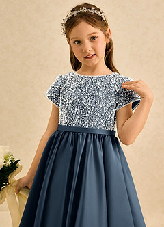 Azazie Cashew Flower Girl Dresses Neptune Ball-Gown with Sleeves Matte Satin Dress image6