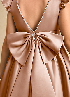 Azazie Dumpling Flower Girl Dresses Champagne Rose A-Line Bow Matte Satin Dress image6