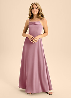 Azazie Anselie Junior Vintage Mauve A-Line Off the Shoulder Stretch Satin Dress image3