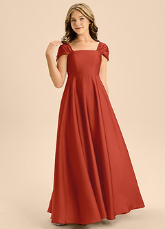 Azazie Rowena Junior Vestido de Óxido de Satén Elástico de Corte en A con Lazo image4