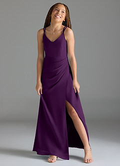 Azazie Leo Junior Grape Mermaid Pleated Chiffon Dress image4
