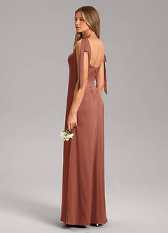 Azazie Frostine Bridesmaid Dresses Auburn A-Line Bow Stretch Satin Dress image6