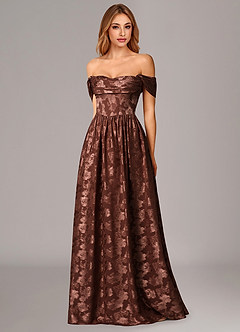 Azazie Hazel Bridesmaid Dresses Espresso A-Line Corset Floral Burnout Dress image3
