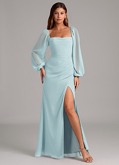 Azazie Brixley Bridesmaid Dresses Sea Glass Mermaid Long Sleeve Chiffon Dress image4