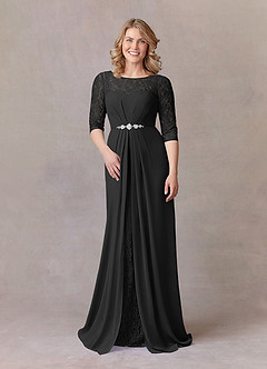 Azazie Leonine vestidos de madre de la novia Vestido de Negro de Gasa de Corte En A con Encaje image3