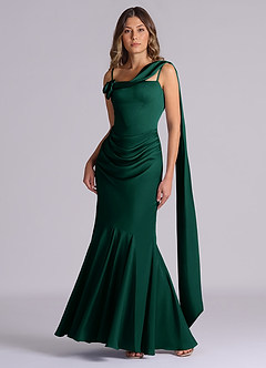 Azazie Inara Bridesmaid Dresses Emerald Mermaid Pleated Stretch Satin Dress image4