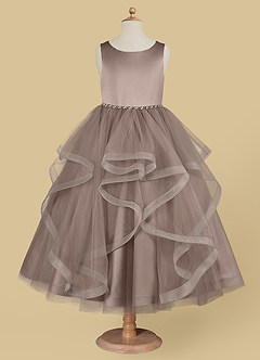 Azazie Sofia Flower Girl Dresses Taupe A-Line Beaded Tulle Dress image5