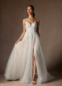 Azazie Nikita Wedding Dresses Diamond White Nude A-Line Sequins Tulle Dress image1