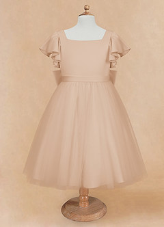 Azazie Kaeya Flower Girl Dresses English Rose A-Line Bow Tulle Dress image5