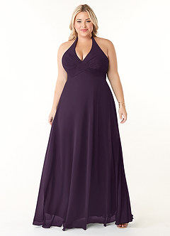 Azazie Tessie Bridesmaid Dresses Plum A-Line V-Neck Pleated Chiffon Dress image6