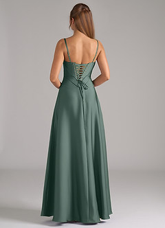 Azazie Valentine Bridesmaid Dresses Sea Moss A-Line Corset Stretch Satin Dress image5
