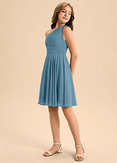 Azazie Charlize Junior Linia A Pofałdowany Szyfon Mini Młodsza druhna Sukienka image4