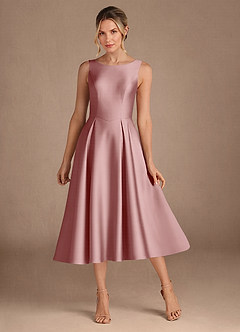 Azazie Fulton Mother of the Bride Dresses Dusty Rose A-Line Pleated Stretch Satin Dress image1