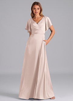 Azazie Ambrosia Bridesmaid Dresses Blushing Pink A-Line Pleated Stretch Satin Dress image5