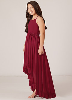 Azazie Sarafina Junior Burgundy A-Line Lace Chiffon Dress image3