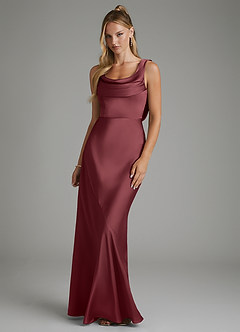 Azazie Elena Bridesmaid Dresses Merlot Mermaid Pleated Stretch Satin Dress image1