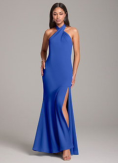 Azazie Lorena Robes de demoiselle d'honneur Robe Sirène en Mousseline de soie Plissée Bleu Roi image1