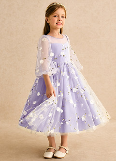 Azazie Elowen Flower Girl Dresses Lilac A-Line Sweetheart Neckline Lace Dress image4