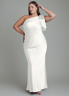 Azazie Yuanna Bridesmaid Dresses White Mermaid One Shoulder Stretch Satin Dress image11