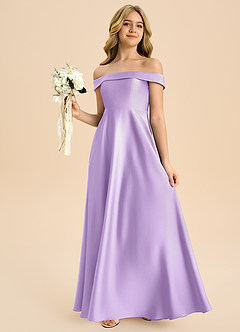 Azazie Sissy Junior Lilac A-Line Off the Shoulder Stretch Satin Dress image3